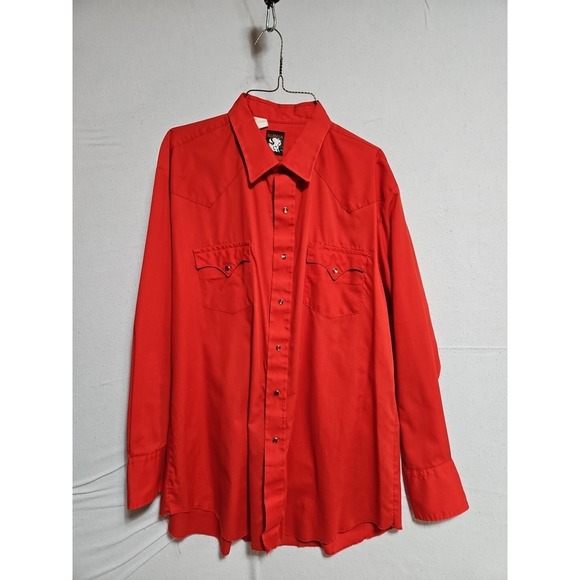 Karman Other - Vintage Karman Pearl Snap‎ Shirt Men Medium Red Western Long Sleeve Cowboy 17X34